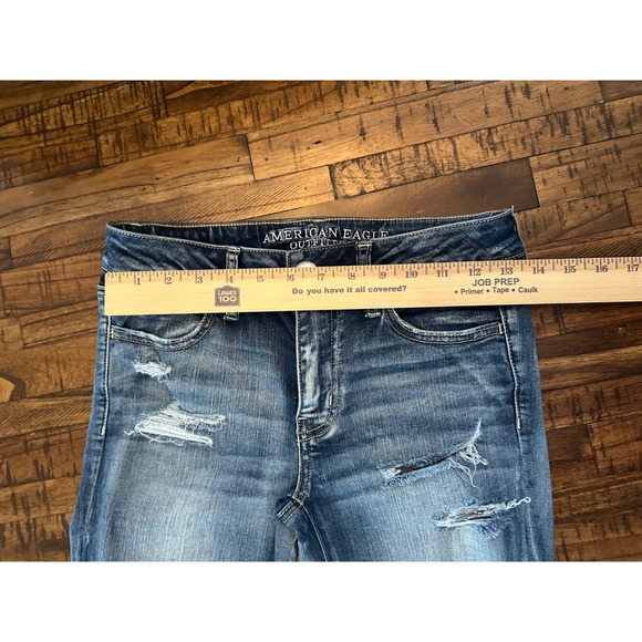 American Eagle Rip Jegging Crop Distressed Frayed Hem Super Stretch Denim Size 4 - Picture 8 of 12